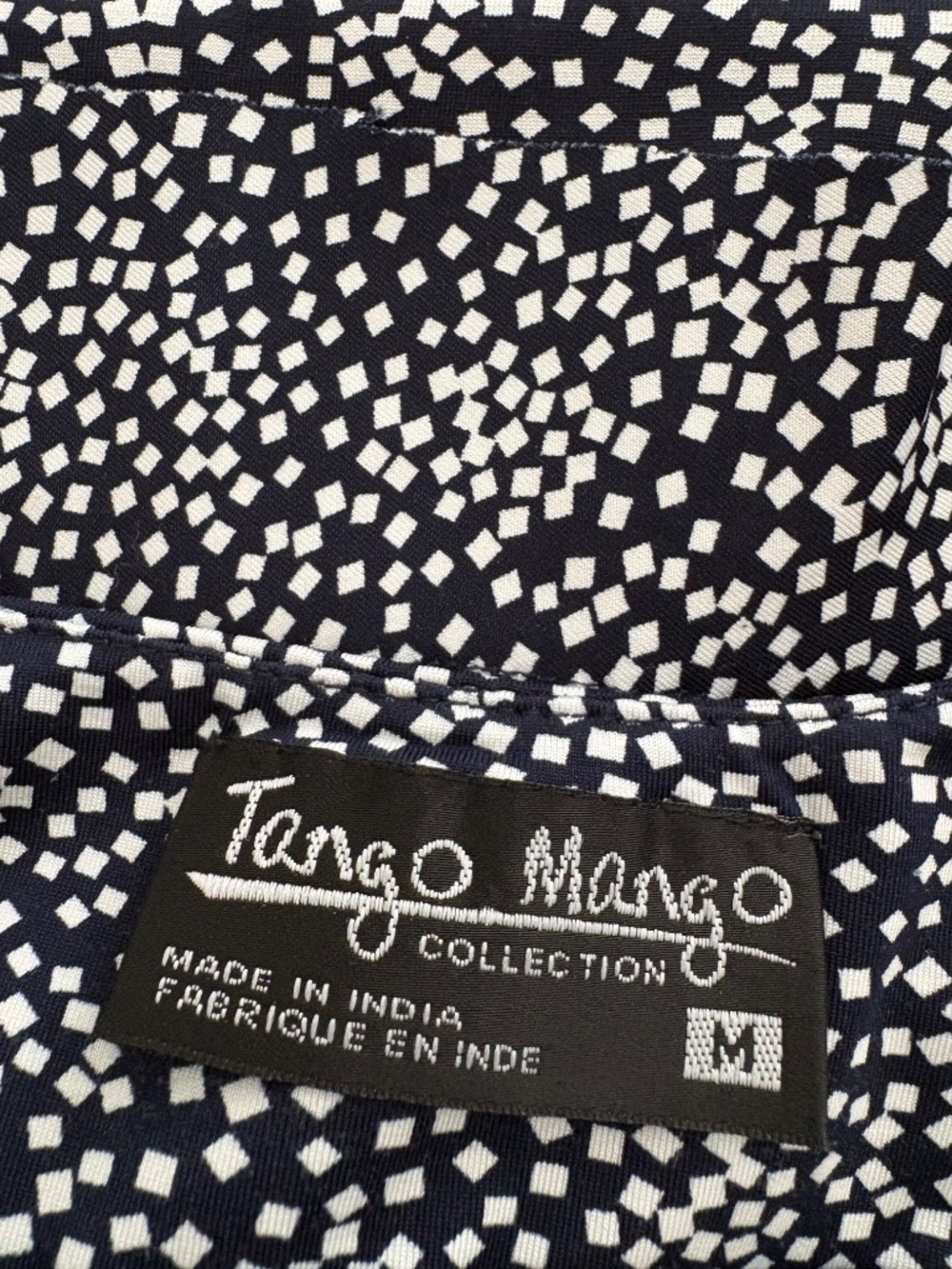 Tango Mango ChaCha Tiered Ruffle Dress NavyWhite Print Size M Travel Knee Length - Picture 3 of 8